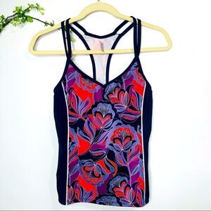 Land’s End Blue Coral Pink Tankini Swimsuit Top Racerback